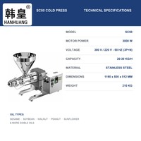 Presse à huile à froid entièrement automatique Hanhuang 3000W haute puissance en acier inoxydable SC50 pour sésame, soja, noix 380V/220V 50Hz 3P+N