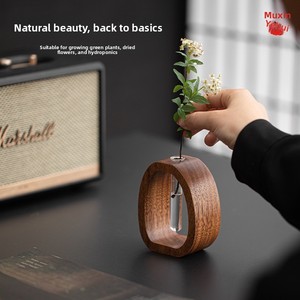 Vase à fleurs en <span class=keywords><strong>bois</strong></span> de noyer, haut de gamme, rétro, compact, décoratif, hydroponique, style chinois, arrangements floraux, pour bureau - Product Image 3