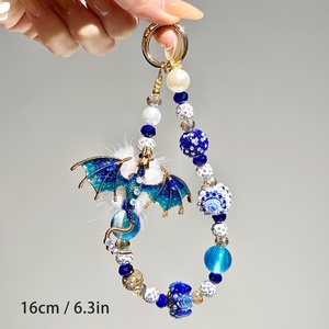Chaîne de téléphone de luxe vintage <span class=keywords><strong>Dragon</strong></span> Bleu, perles, cristaux, strass, perles de culture, cordon élégant pour téléphone portable, bijou rose, lanière, cadeau, breloque - Product Image 3