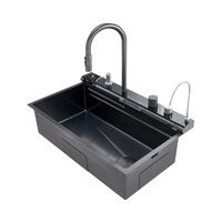 Fregadero de Cocina de Acero Inoxidable Negro Nano, Diseño Moderno, Ahorro de Agua, Montado en la Pared, Hecho a Mano, Venta al Por Mayor de Fábrica