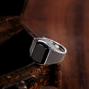 Anello da <span class=keywords><strong>Uomo</strong></span> in <span class=keywords><strong>Argento</strong></span> <span class=keywords><strong>925</strong></span> con Pietra Naturale di Agata Nera in Stile Vintage Turco-Tailandese - Product Image 2