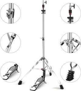 AOOLOO Support de batterie réglable en acier inoxydable pour cymbales droites, hi-hat et caisse claire, avec porte-bâtons de batterie, pour percussion - Product Image 3