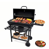 Parrilla Portátil de Carbón, Barbacoa Móvil con Ruedas y Mesa Lateral Plegable