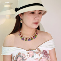 Ensemble collier et boucles d'oreilles en zircon multicolore de luxe pour femmes, design géométrique élégant, bijoux en cristal, cadeau de mode pour fête et mariage
