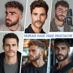 Barbe en cheveux humains, 100% faite à la main, dentelle douce invisible, fausse barbe hautement réaliste, noire, maquillage, cosplay - Product Image 6