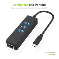 Hub USB-C 4-en-1 TC018 avec Ethernet Gigabit et 3 ports USB 3.0 en ABS pour extension d'ordinateur portable