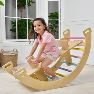 Kids Montessori Toy Indoor Rocker Climbing Arch Rainbow Rocking Chair Horse Wooden