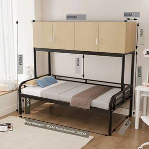 Space Saving Loft <b>Bed</b> with Wooden Storage Cabinet Sturdy Metal <b>Single</b> <b>Bed</b> Frame with Clothes Hanger Rod for Dormitory - Product Image 1