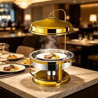 Réchaud à alcool en acier inoxydable FLEY avec couvercle suspendu et plat rond pour buffet d'hôtel, traiteur, événements de mariage