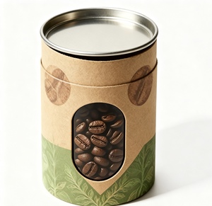 Tube en papier kraft avec valve, emballage cylindrique compatible pour grains de café, parfum personnalisé. - Product Image 3