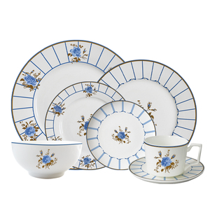 Juego de Vajilla de Porcelana China con Diseño de Rosas Azules Vintage, Plato de Cerámica con Rayas Retro, Taza de Café <span class=keywords><strong>y</strong></span> Tazón de Porcelana para Bodas <span class=keywords><strong>y</strong></span> Hoteles - Product Image 6