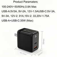Cargador Rápido GaN PD de 35W con Certificación ETL, Enchufe Estadounidense, Cargador de Pared de Doble Puerto, Adaptador de Carga Rápida para Teléfono Móvil y Portátil