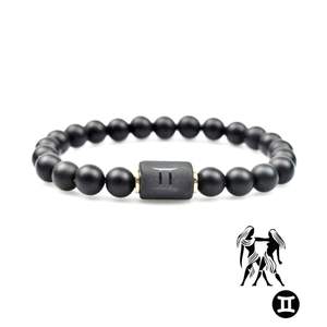 Bracelet en pierres précieuses d'agate noire naturelle, pièces, perles élastique, cordon, zodiaque <span class=keywords><strong>horoscope</strong></span>, signe, breloque, bijoux pour hommes - Product Image 6