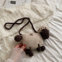 Sac bandoulière en crochet fait main motif mouton, imperméable, portable, pour l'hiver, en PU souple, pour femmes et filles, tendance