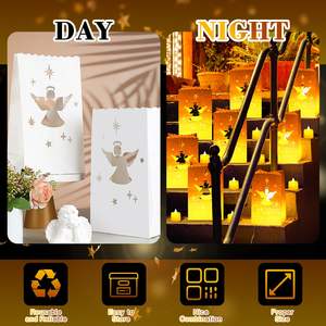 Blanco Navidad boda decoración linterna <span class=keywords><strong>bolsas</strong></span> <span class=keywords><strong>papel</strong></span> Kraft Ángel diseño resistente al fuego luminarias <span class=keywords><strong>bolsas</strong></span> para decoraciones navideñas - Product Image 5