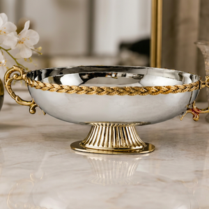 Handmade Stainless Steel Large <b>Punch</b> Wine <b>Bowl</b> with Brass Beaded Rim Elegant Gold Trim 5L Capacity Parties Events Decorative - Product Image 1