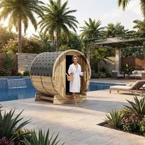 Sauna en bois massif de cèdre rouge moderne toutes saisons pour extérieur, avec isolation, pour climat froid, toit en tuiles, idéal pour villa ou parc - Product Image 1