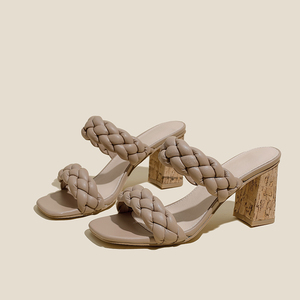 Sandales d'été pour femmes, grandes tailles, à talon épais, imprimé léopard, confortables et tendance, avec ceinture tressée respirante - Product Image 6