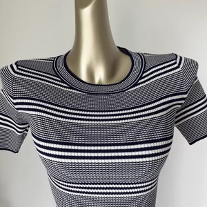 Robe longue en maille pour femme, coupe trapèze, taille haute, ajustée, manches courtes, col rond, en tissu respirant, décontractée, pour l'été, transparente - Product Image 4