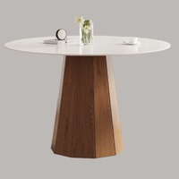 Table à manger moderne nordique, plateau en pierre frittée blanche, base en bois massif, écologique, table de cuisine 4 places, table à manger pour la maison
