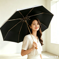 Mini parapluie pliant avec poignée en bambou, 190T Pongee, 8 baleines, revêtement noir, protection anti-UV, cadeau de voyage pour femme