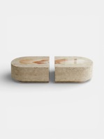 Table basse en travertin, meuble en pierre, socle bas, marbre, salon, luxe, naturel, sur mesure, table basse en onyx blanc