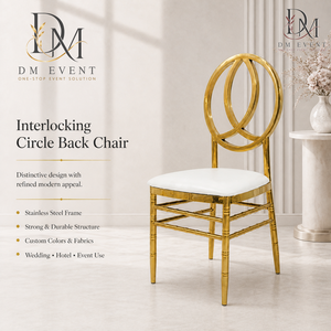 Chaise de mariage en acier inoxydable doré à dossier ovale emboîtable avec coussin blanc pour événements de mariage et banquets - Sièges événementiels - Product Image 2