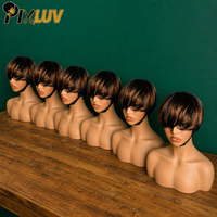 Perruque Pixie Cut en Cheveux Humains Naturels, Sans Colle, Pré-épilée, Couleur 1B/Auburn, Courte, pour Femmes, avec Frange