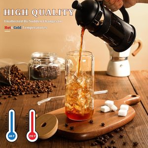 Set da bere da 20 once ghiacciato con coperchi di bambù e cutumbler a forma di birra di paglia estetici accessori per <span class=keywords><strong>Bar</strong></span> da caffè tazze di vetro regalo - Product Image 6