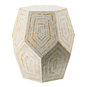 Sgabello Esagonale in Capiz 18x18x21 Giallo Crema Pouf per Arredamento Interno ed Esterno - Product Image 2