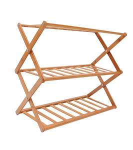 Bamboo Foldable Towel <b>Rack</b> Double Tier Standing Minimalist Storage Holder for Bathroom - Product Image 3