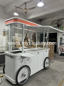 Chariot à café portable personnalisé en MDF pour l'extérieur, 4 roues, kiosque de restauration rapide, stand de crème glacée, bleu et blanc, <span class=keywords><strong>Myidea</strong></span> - Product Image 5