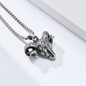 Cross-border yunnique niche personalized pentagram devil goat titanium steel necklace retro <b>style</b> Satan goat <b>head</b> p - Product Image 2