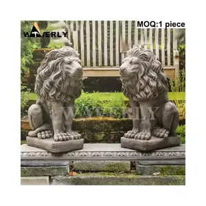 Sculpture Statue Stone Lions Front Door Natural Marble Marbre Porte Statue De Lions Outdoor Limestone Lion Statues