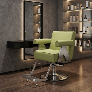 Sillón de Barbería Negro, Silla de Estilismo Hidráulica, Mueble de Salón con Reposabrazos de Cuero PU y Base Redonda para Barbería - Product Image 6