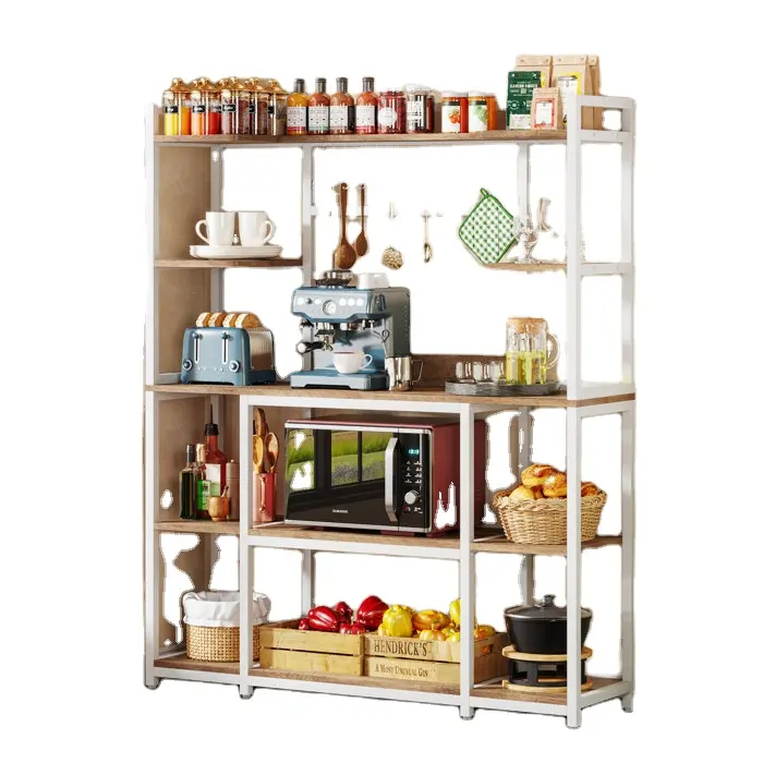 Bakers Rack Storage Shelf 5-Tier Baker's Rack with Mesh Shelve Kitchen Hutch Cabinet Microwave Stand