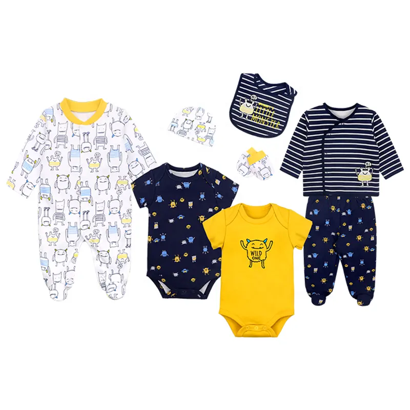 8 pièces nouveau-né vêtements ensembles coton infantile garçon bébé pieds pyjamas barboteuse cadeau vêtements ensemble pleine manches longueur mode