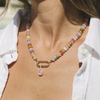 Boho Mehrschichtige Natürliche Rondell-Perlenkette Choker mit Abnehmbarem Edelstahl-Karabinerverschluss DIY Tropfenförmiger Anhänger Schmuck