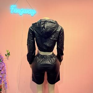 ชุด2ชิ้นสำหรับผู้หญิงแจ็คเก็ตแขนยาวมีซิปหนังเทียมมีฮู้ดแบบลำลองสำหรับฤดูใบไม้ร่วง2025 - Product Image 5