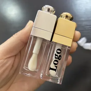 Design trendy gold sliver top big brush wand lip gloss containers custom logo sample transparent lipgloss bottle tubes 8ml