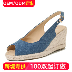 Sandalias de cuña unisex con punta abierta, azul vaquero, correa trasera con hebilla, suela de paja, para verano, con aumento de altura - Product Image 5