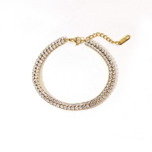 Pulsera de tenis de lujo chapada en oro de 18 quilates, diseño geométrico de doble fila con circonitas, para mujer - Product Image 1