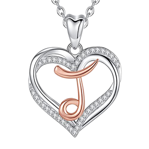 <b>Initial</b> Women's Rhodium Plated Sterling <b>Silver</b> Heart & Letter Pendant Brilliant Cut Cubic Zirconia-Mom Daughter Birthday Gift - Product Image 1