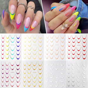 1 autocollant de <span class=keywords><strong>manucure</strong></span> rouge or français, autocollant de nail art néon coloré, dégradé, lignes, rayures, lignes de sourire, autocollants pour ongles, lignes courbées de lune - Product Image 5