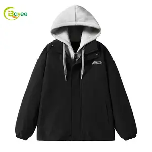 New Design Style Men Winter Full Zip Up Satin Jackets Plus Size Casual Sports Varsity Jacket With Hood