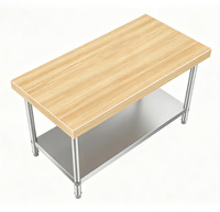 Table de préparation en acier inoxydable avec plateau en bois, prix d'usine, pour boucherie, restaurant, traiteur, charcuterie, station de travail pour la transformation alimentaire