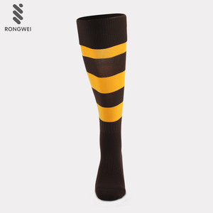 Factory Wholesale Breathable <strong>Brown</strong> Yellow Striped Football <strong>Socks</strong> for Men - Product Image 3