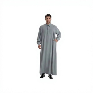 Túnica Islámica para Hombre, Thobe, Cuello Alto, Manga Larga, Largo hasta el Tobillo, Color Sólido, Vestido de Oración para Eid, Uso Diario, Túnica de Verano para Hombre, Ajuste Cómodo - Product Image 4