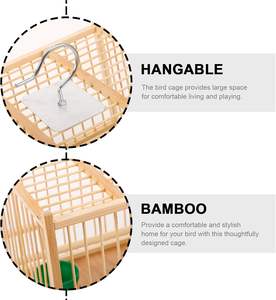 Papağan kafes 1 takım 8.06x8.06x8.06 inç bambu kuş kafesi: küçük papağan kafes asılı kanca ve tepsi ile Retro için - Product Image 3