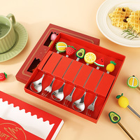 Ensemble cuillère et fourchette en acier inoxydable pour cadeaux de mariage, adorables fourchettes à gâteau en forme d'animaux de dessin animé avec boîte cadeau